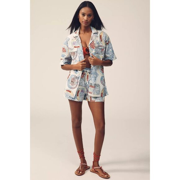 Anthropologie Damson Madder Chlo Linen Blend Short-Sleeve Button down Shirt 14 - Picture 3 of 4